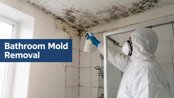Professional removing mold from a bathroom wall and ceiling